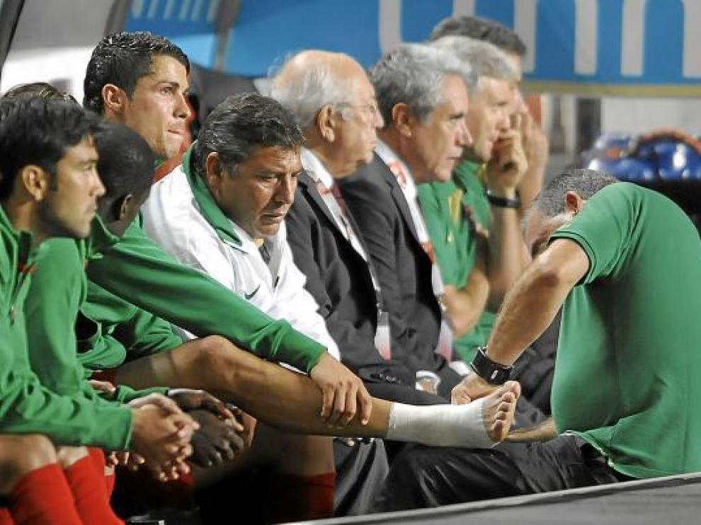 Cristiano Ronaldo, con su maltrecho tobillo.