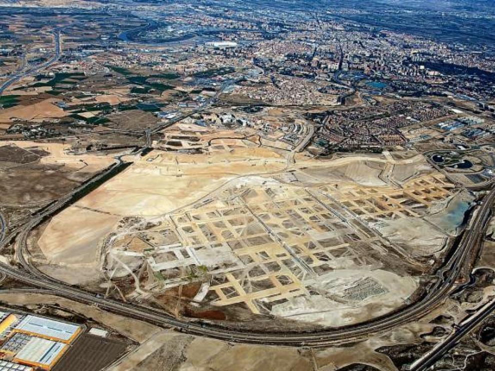 Imagen aérea del estado de las obras de urbanización de Arcosur.