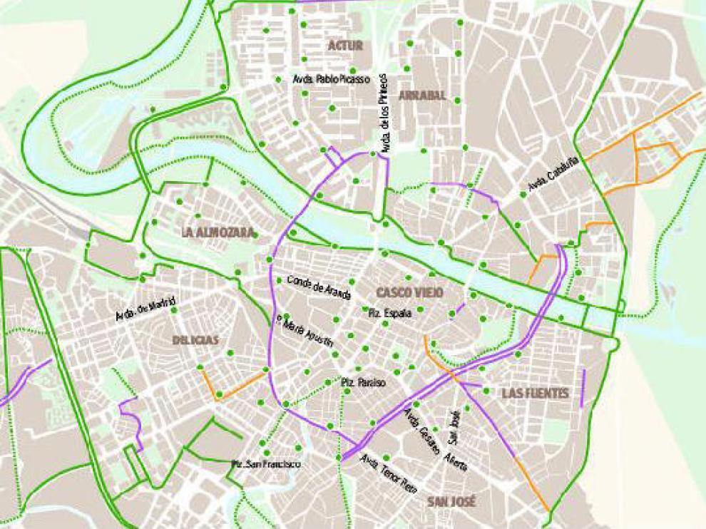 Plano del carril bici y de las estaciones de Bizi