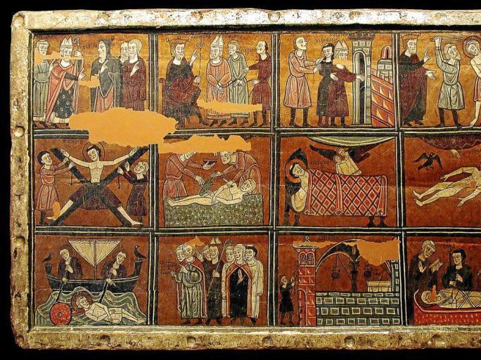 El 'Frontal de Liesa' (S. XIII), propiedad de la DPH, relata en doce escenas el martirio y muerte de San Vicente