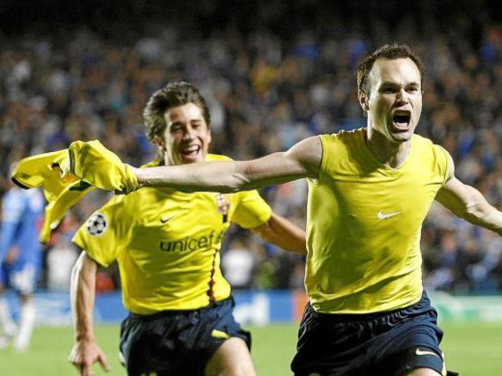Andrés Iniesta, celebrando el gol ante el Chelsea, que dio el pase a la final de la Copa de Europa.