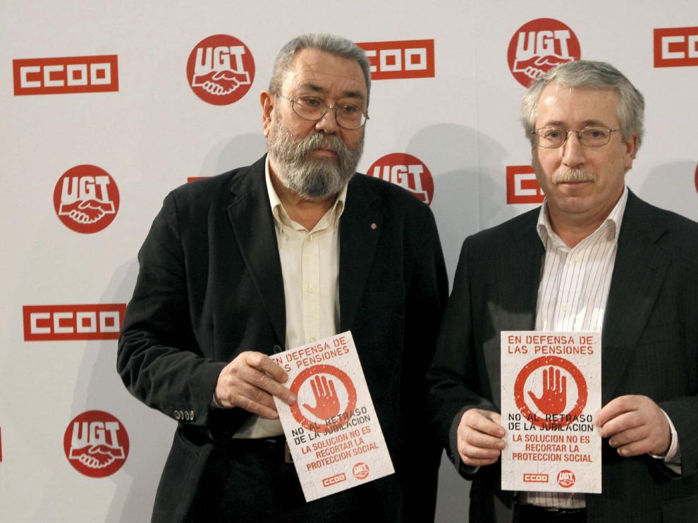 Los secretarios generales de UGT, Cándido Méndez, y de CC. OO. Ignacio Fernández Toxo.