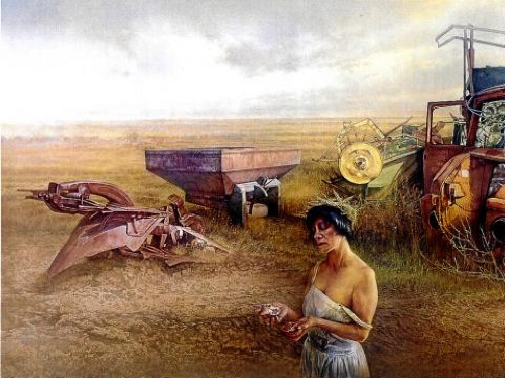 El pintor Eduardo Laborda retrató a su compañera Iris Lázaro como una diosa en medio del paisaje soriano
