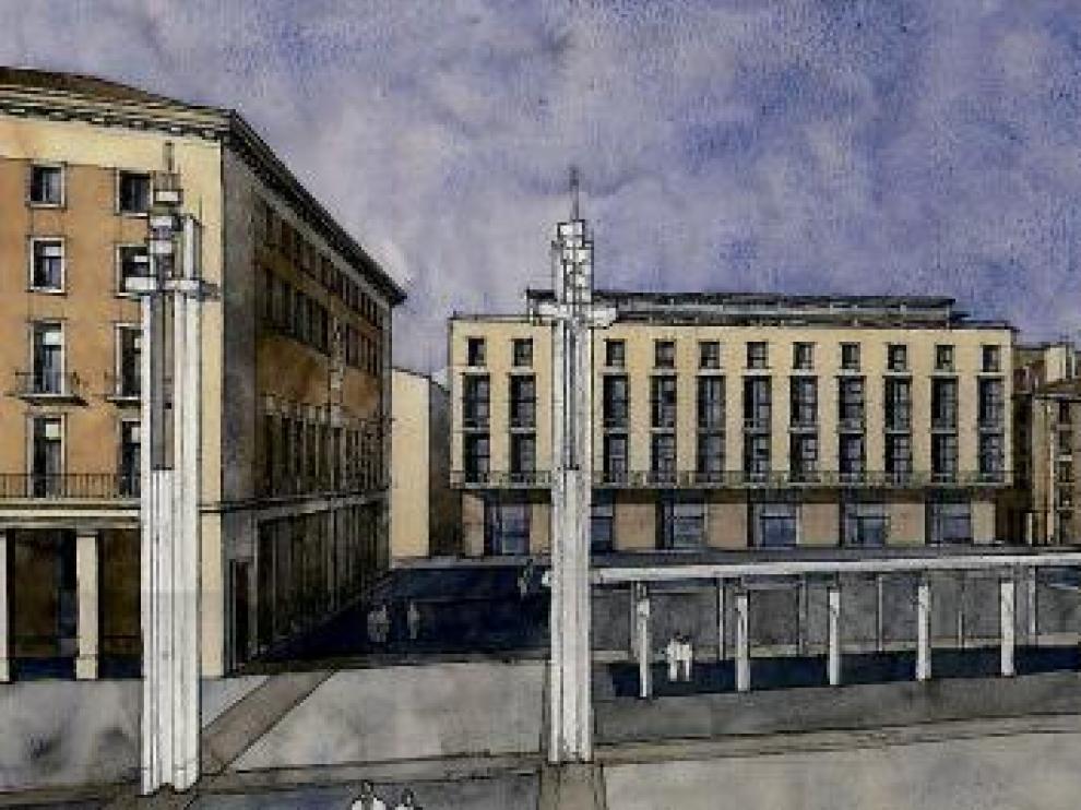 Aspecto de la fachada del edificio, incluida en el anteproyecto presentado en su día