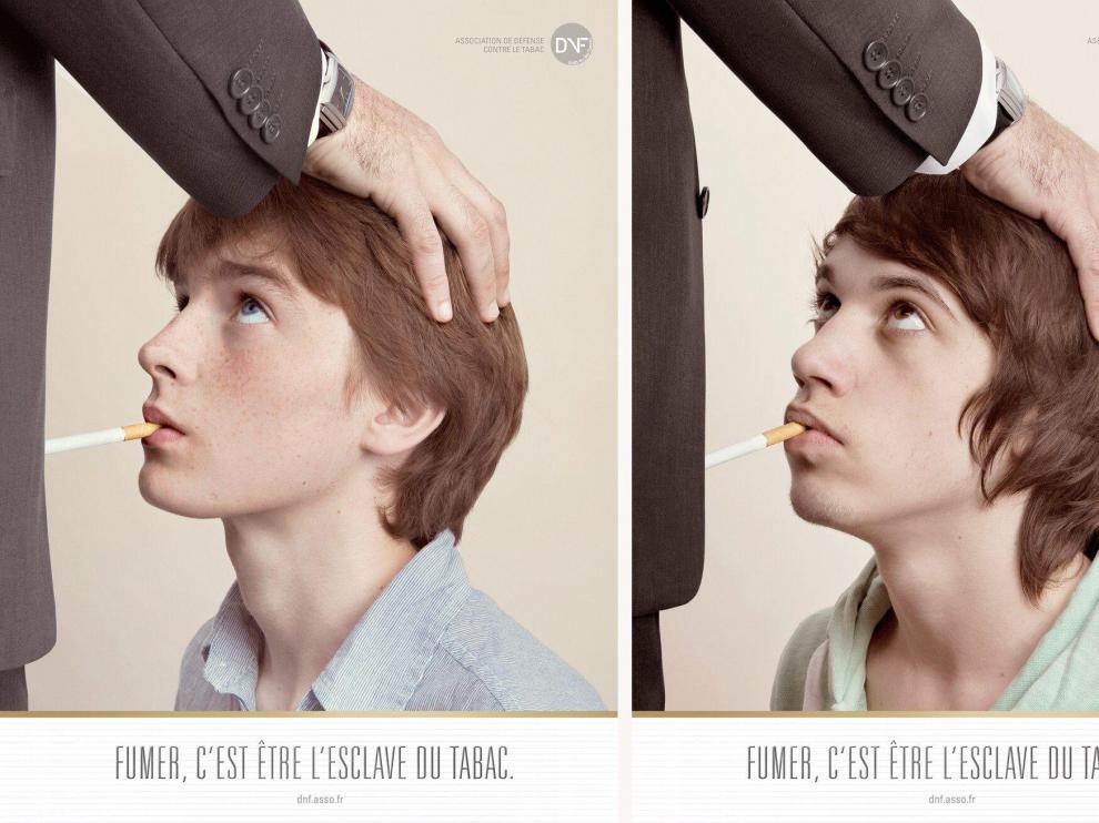 Tres de las fotos de la campaña destinada a los jóvenes 'Fumar es ser esclavo del tabaco'.