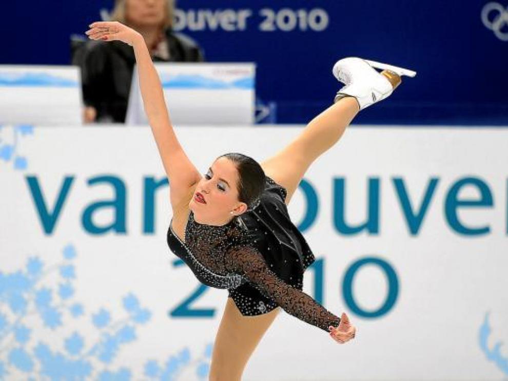 La española Sonia Lafuenta, durante su actuación en el programa corto de patinaje artístico.