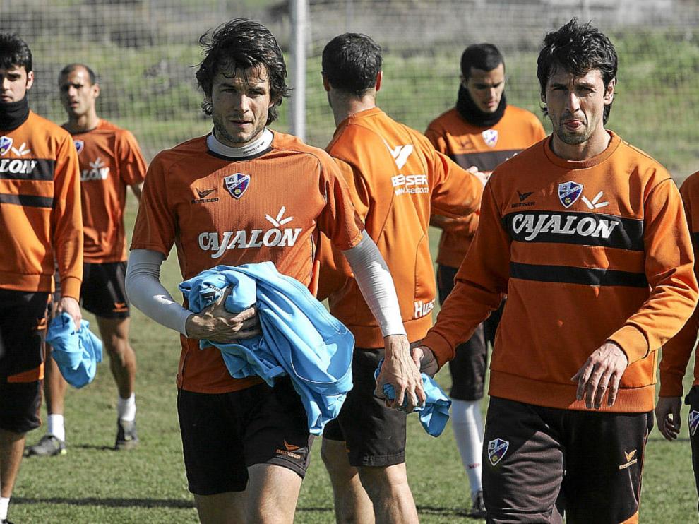 Los jugadores, tras el entrenamiento