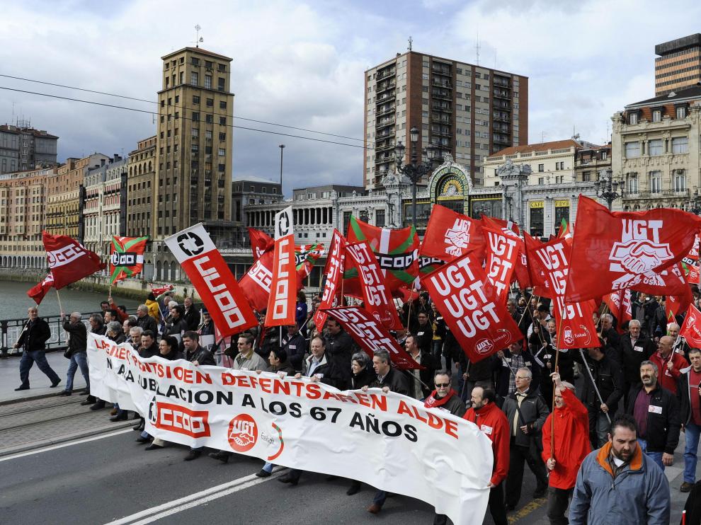 Cabecera de la manifestación en Bilbao