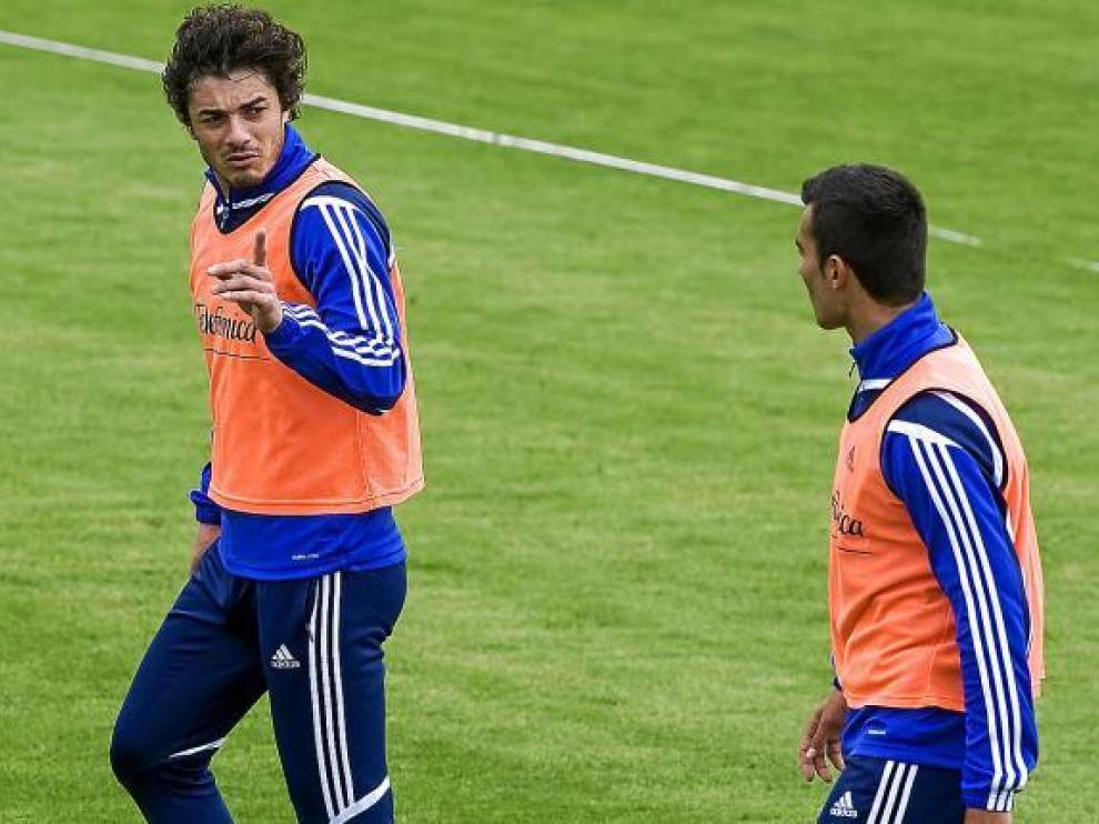 Contini, Eliseu y Arizmendi, en diferentes lances del entrenamiento del Real Zaragoza en la Ciudad Deportiva.