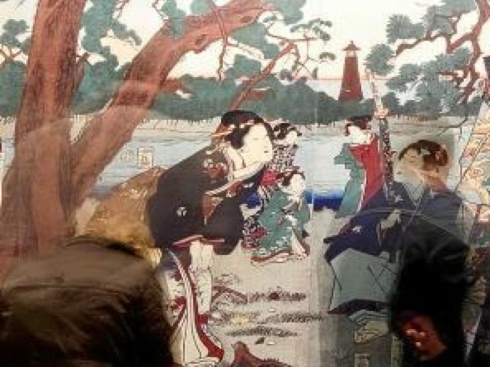Una de las escenas de arte japonés que se exponen en el Museo de Zaragoza.