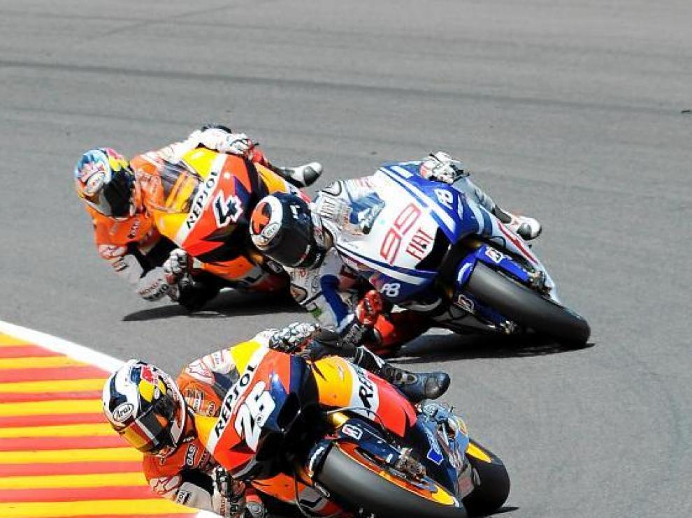El podio de Mugello: Pedrosa, Lorenzo y Dovizioso.