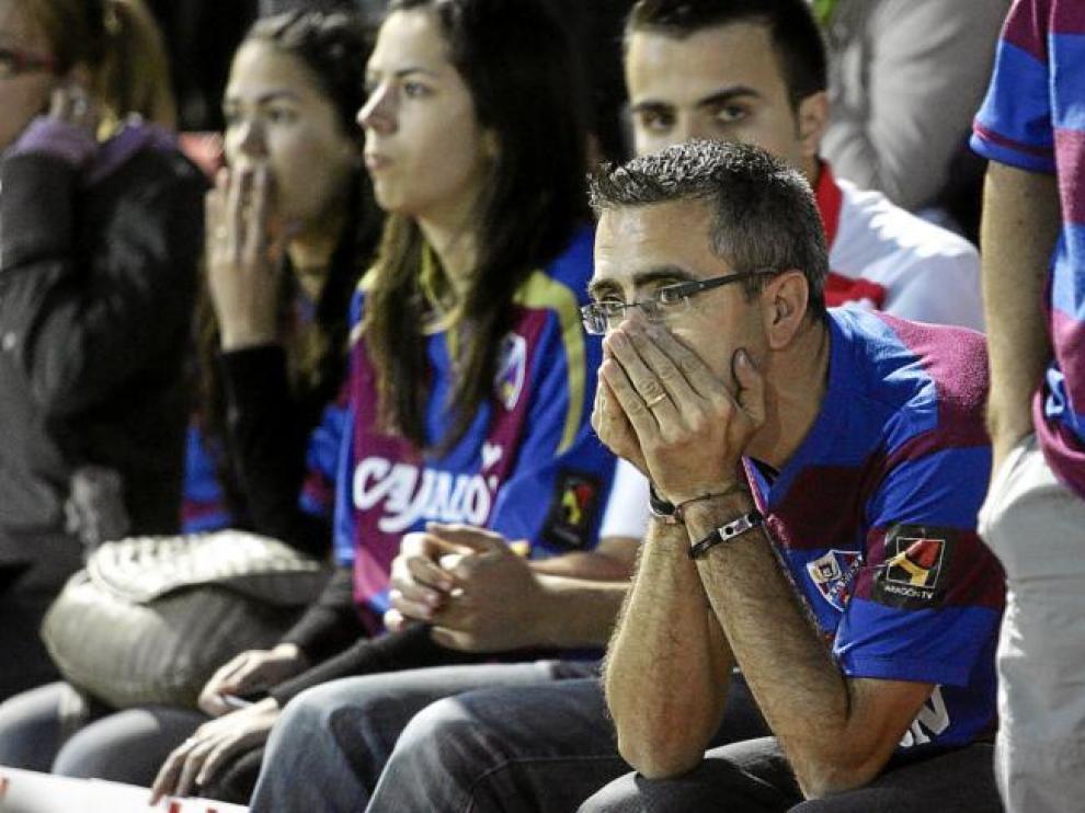 Un aficionado del Huesca, con gesto de preocupación durante el partido de hace dos semanas ante el Betis.