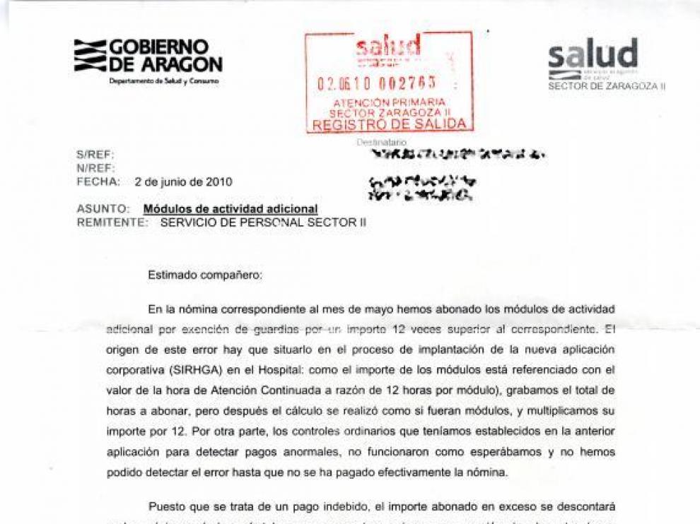 Médicos del Servet reciben por un error informático un ingreso extra de hasta 8.000 euros