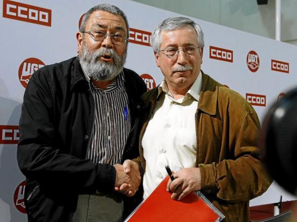 Cándido Méndez e Ignacio Fernández Toxo, líderes de UGT y CC. OO., ayer.