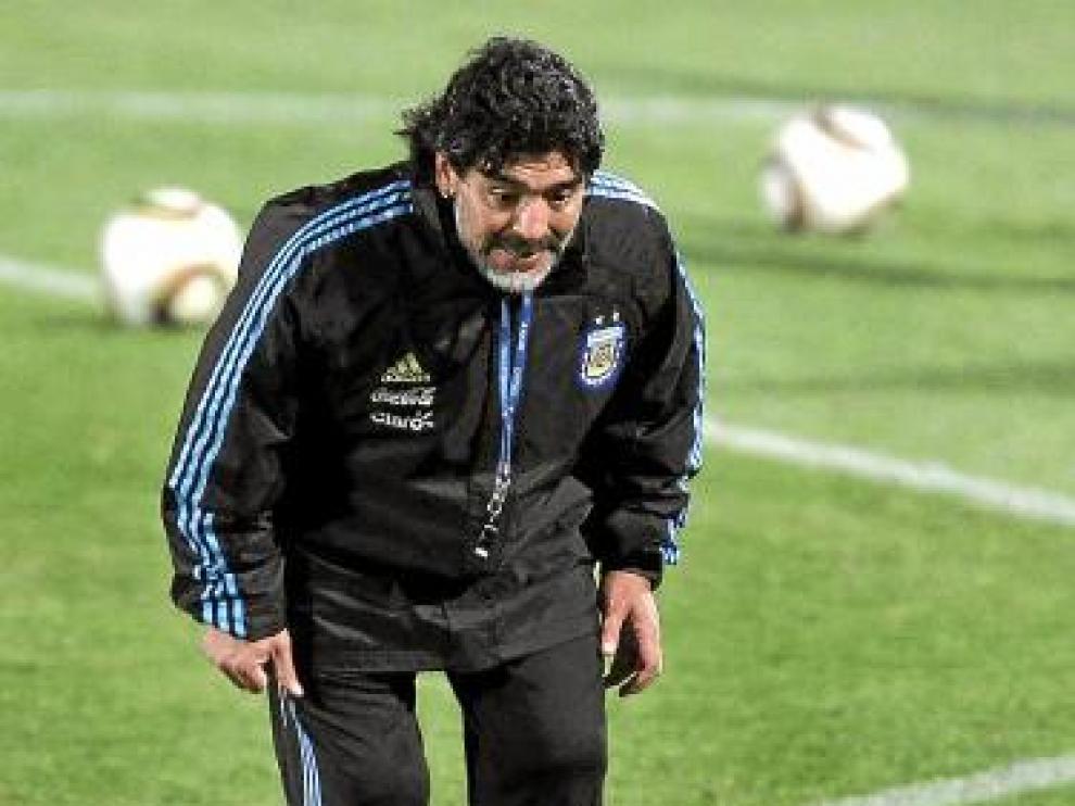 Maradona, en un entrenamiento.