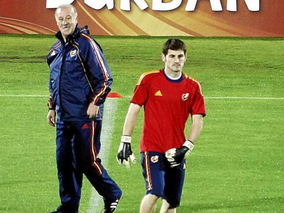 Del Bosque y Casillas, en la sesión de ayer.