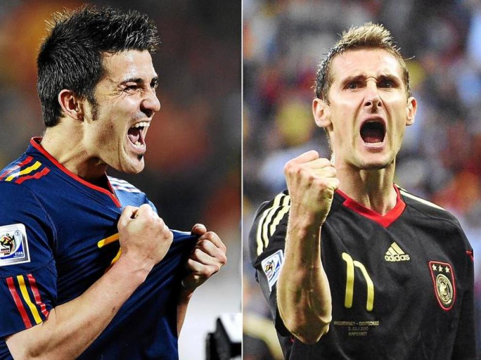 David Villa y Miroslav Klose, los goleadores de España y Alemania.