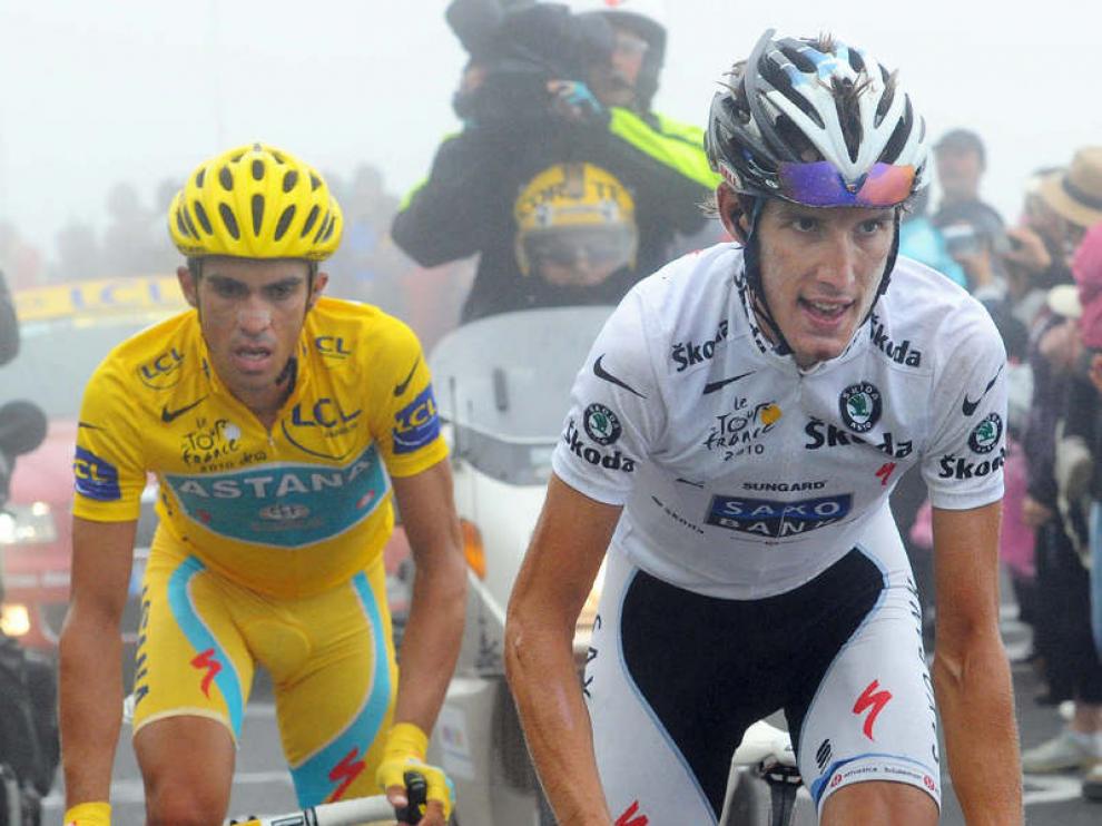 Alberto Contador y Andy Schleck durante la subida al Tourmalet