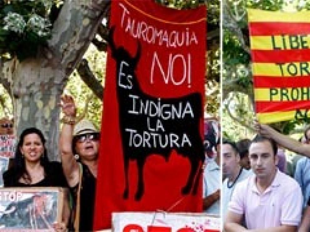 Manifestaciones de taurinos y antitaurinos en Barcelona