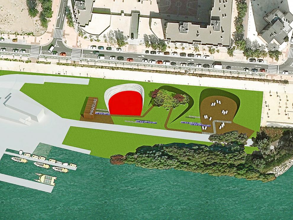 Recreación virtual de la zona verde con área de juego, bosque y playa, que se hará en un solar de Vadorrey.