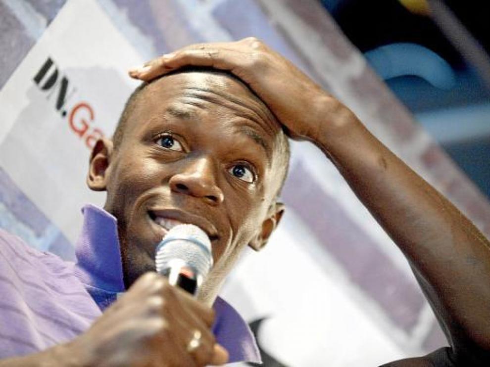 El atleta jamaicano Usain Bolt, durante la rueda de prensa ofrecida ayer en Estocolmo.
