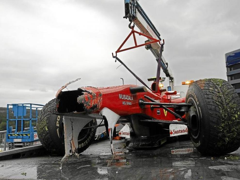 Así quedó el Ferrari de Fernando Alonso