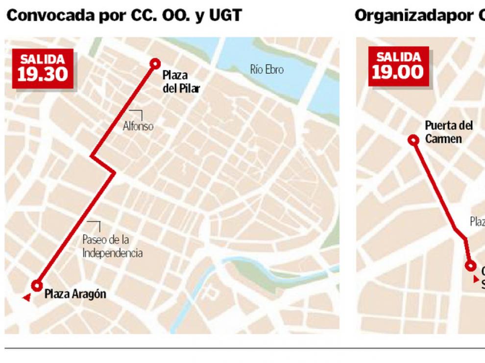 Plano de la manifestación de Zaragoza