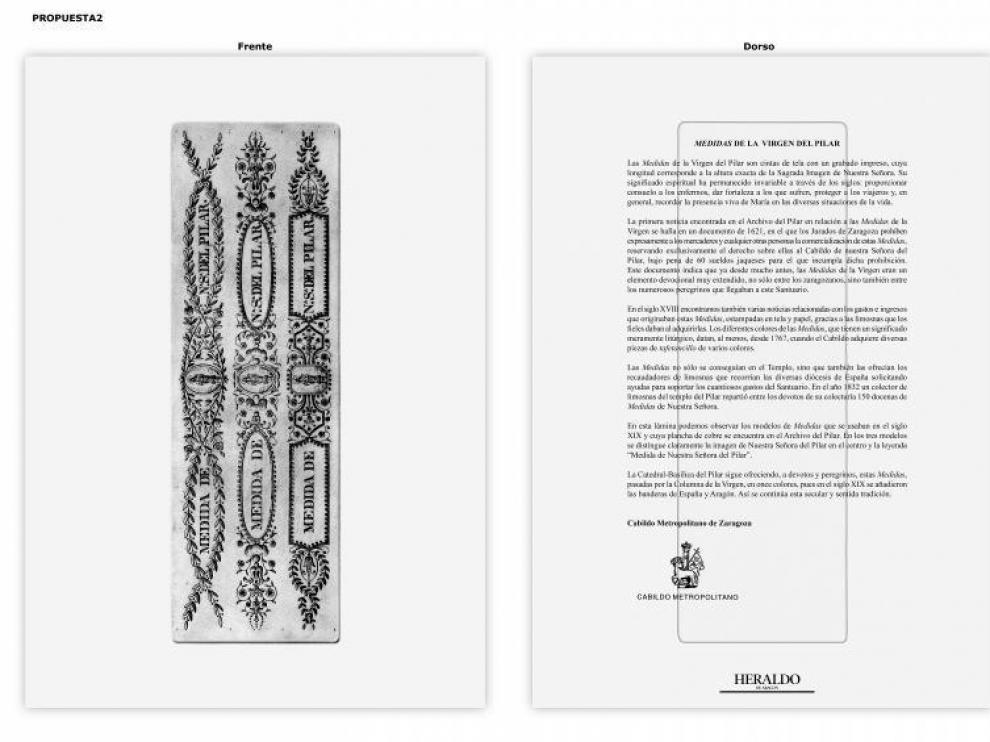 Anverso (izquierda) y dorso de la lámina con las medidas.