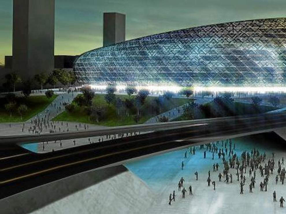 Imagen virtual del proyecto del nuevo estadio de fútbol de la ciudad de Zaragoza.