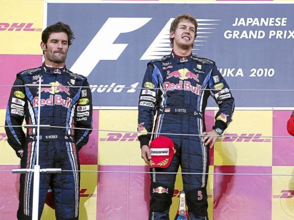 Webber, Vettel y Alonso, en el podio del GP de Japón.