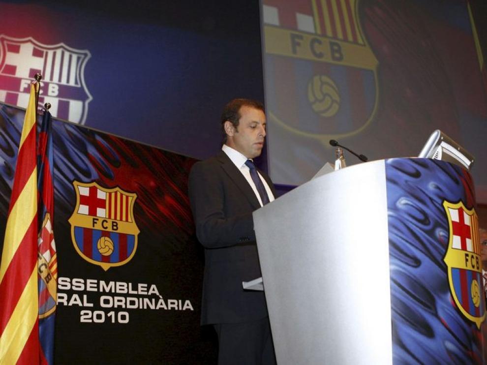Sandro Rosell, en la asamblea del Barcelona