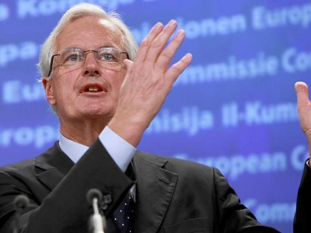 El comisario de Mercado Interior y Servicios Financieros, Michel Barnier, durante la rueda de prensa.