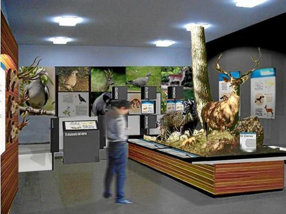 Recreación infográfica de una sala del futuro museo del la Reserva de Caza de los Montes Universales.