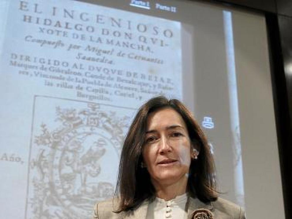 Ángeles González-Sinde en la presentación del 'Quijote interactivo'.