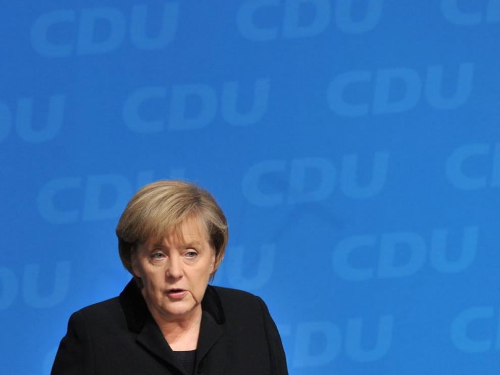 Angela Merkel durante un acto de su partido