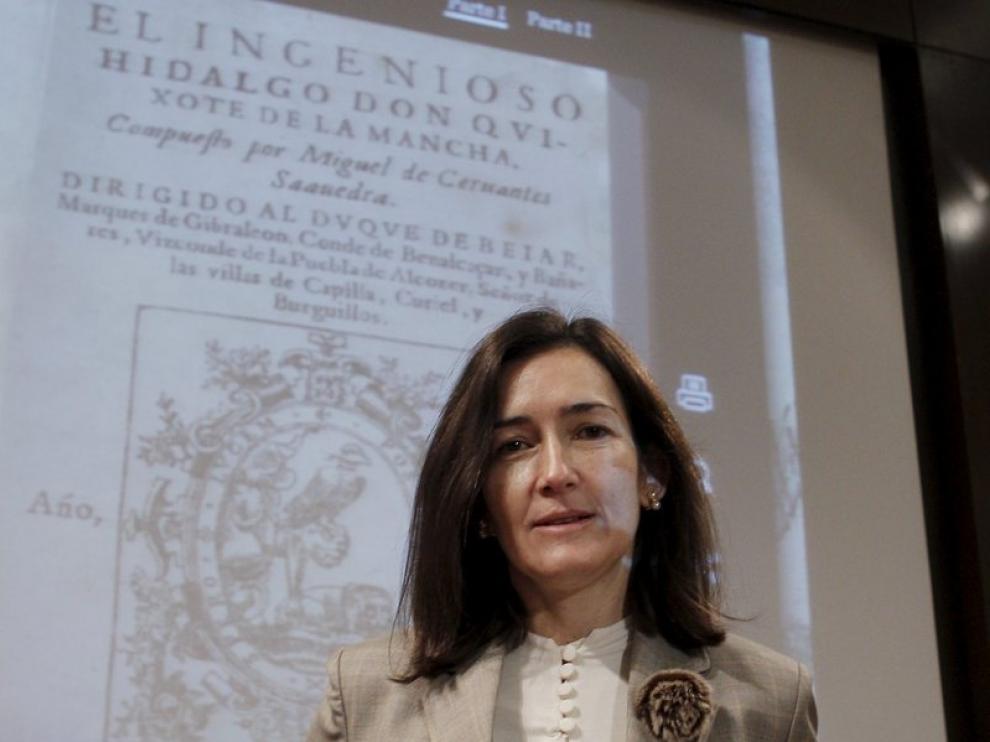 La ministra de Cultura Ángeles Gonález Sinde en la presentación del Quijote interactivo.