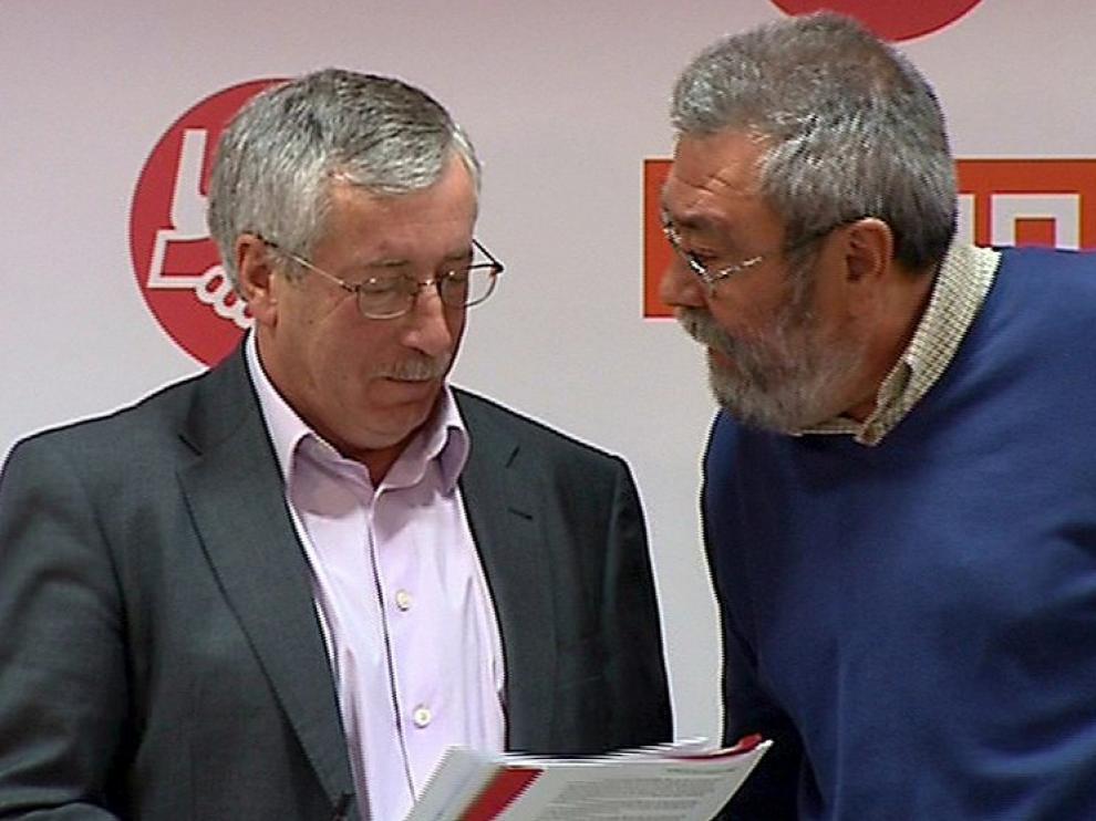 Los líderes de CC. OO. y UGT, Fernández Toxo y Cándido Méndez