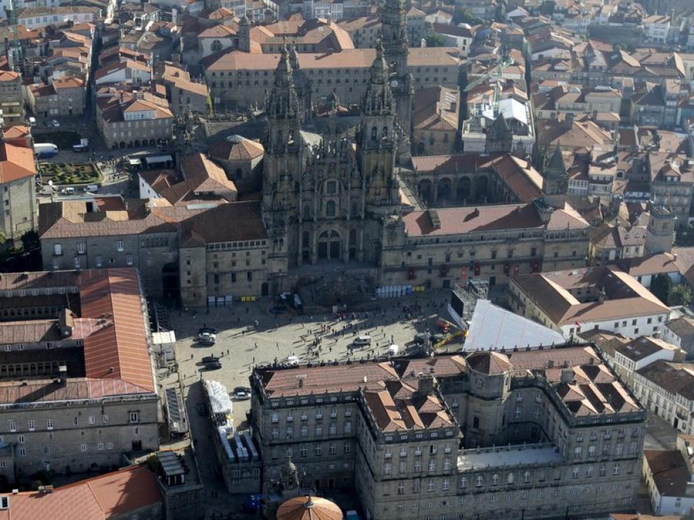 Vista aérea tomada hoy de la plaza del Obradoiro