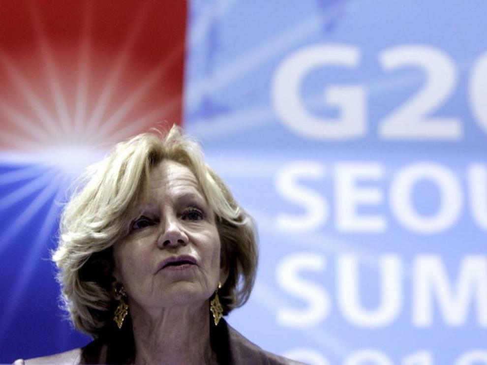 La ministra de Economía, Elena Salgado, durante la cumbre en Seúl