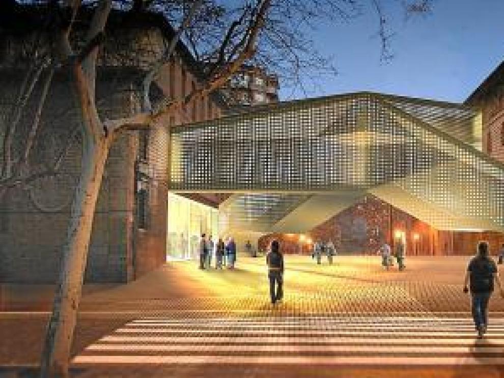 Recreación de la pasarela que unirá el museo y el Espacio Goya.