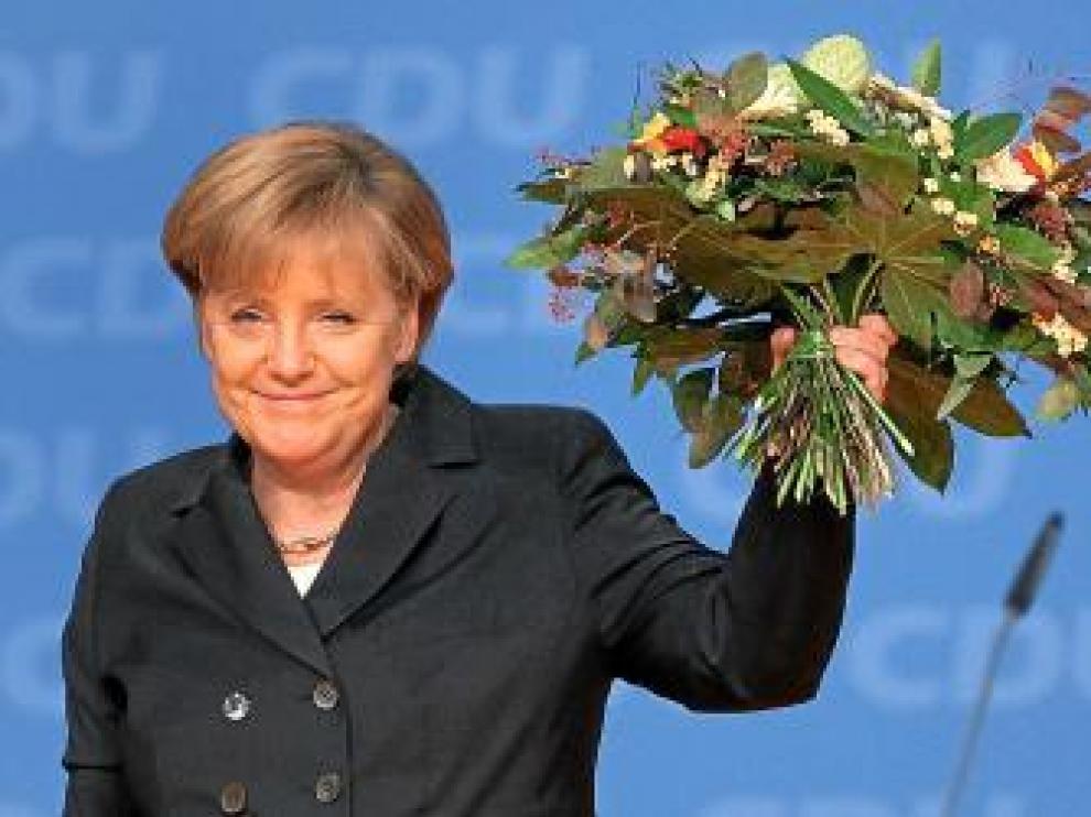 Merkel, después de ser reelegida en el congreso de la CDU.