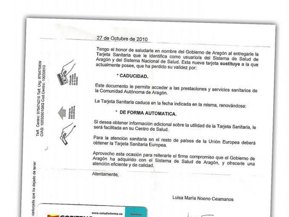 Carta que han recibido los familiares de la paciente fallecida.