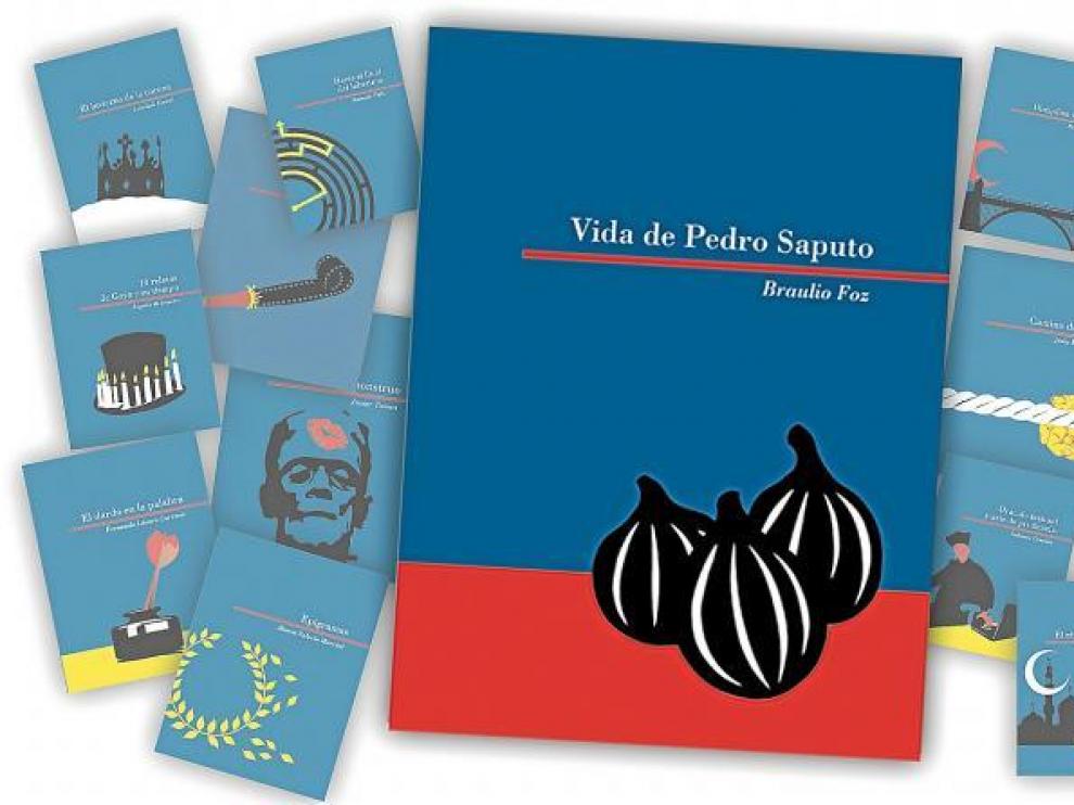 Destacada en el centro, 'Vida de Pedro Saputo', la primera entrega. A ambos lados, las portadas de las siguientes obras de la colección.