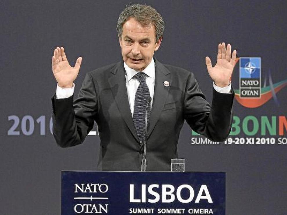 Rodríguez Zapatero, durante su intervención en la cumbre de la OTAN celebrada en Lisboa.