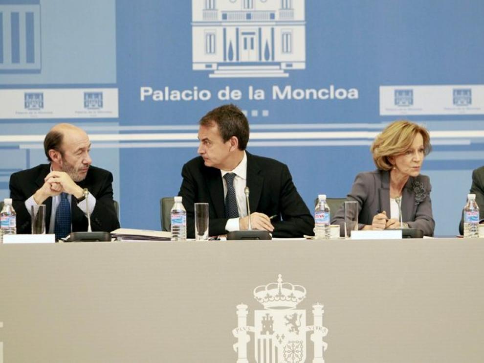 Alfredo Pérez Rubalcaba, José Luis Rodríguez Zapatero, Elena Salgado y Emilio Botín
