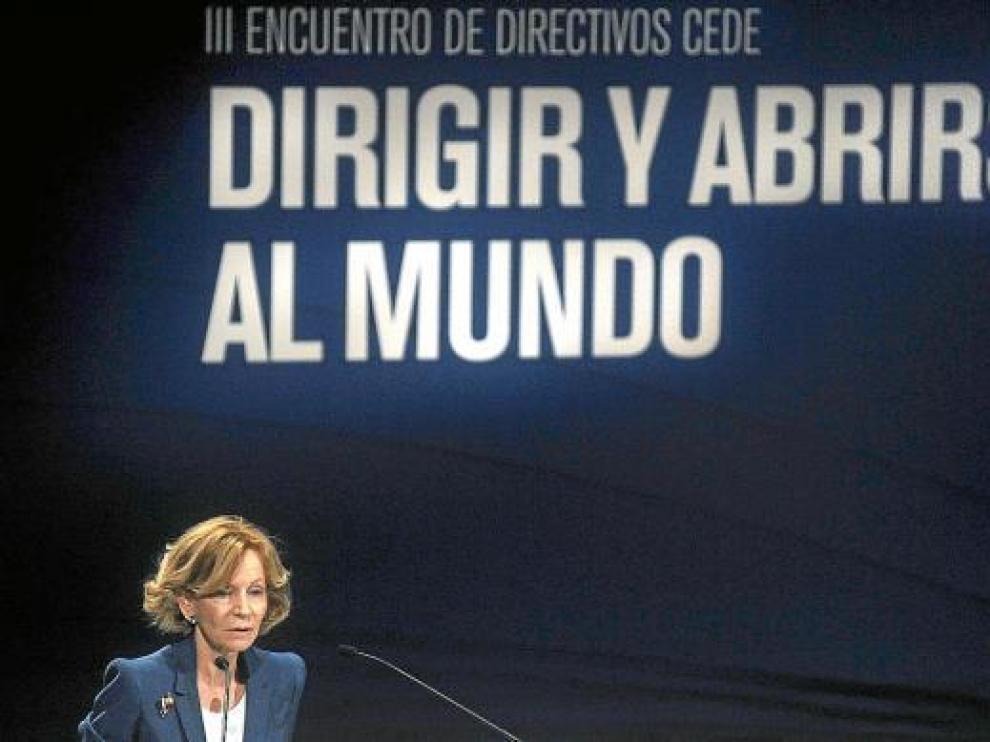 La vicepresidenta económica, Elena Salgado, ayer en un foro empresarial en Gerona.