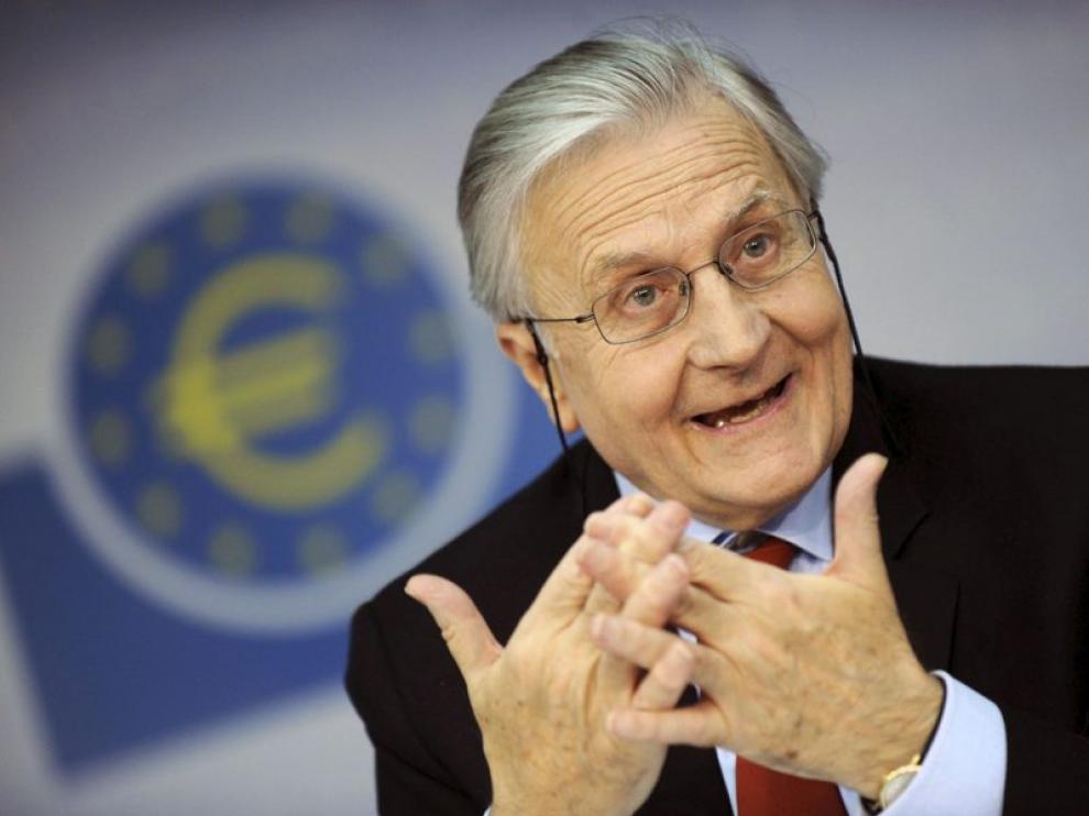 Jean-Claude Trichet, presidente del BCE, durante la rueda de prensa de hoy en Fráncfort
