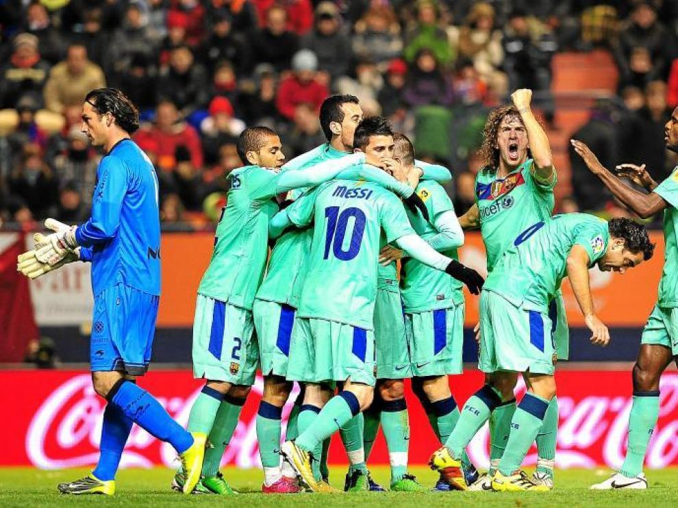 Los jugadores del Barcelona celebrando un gol.