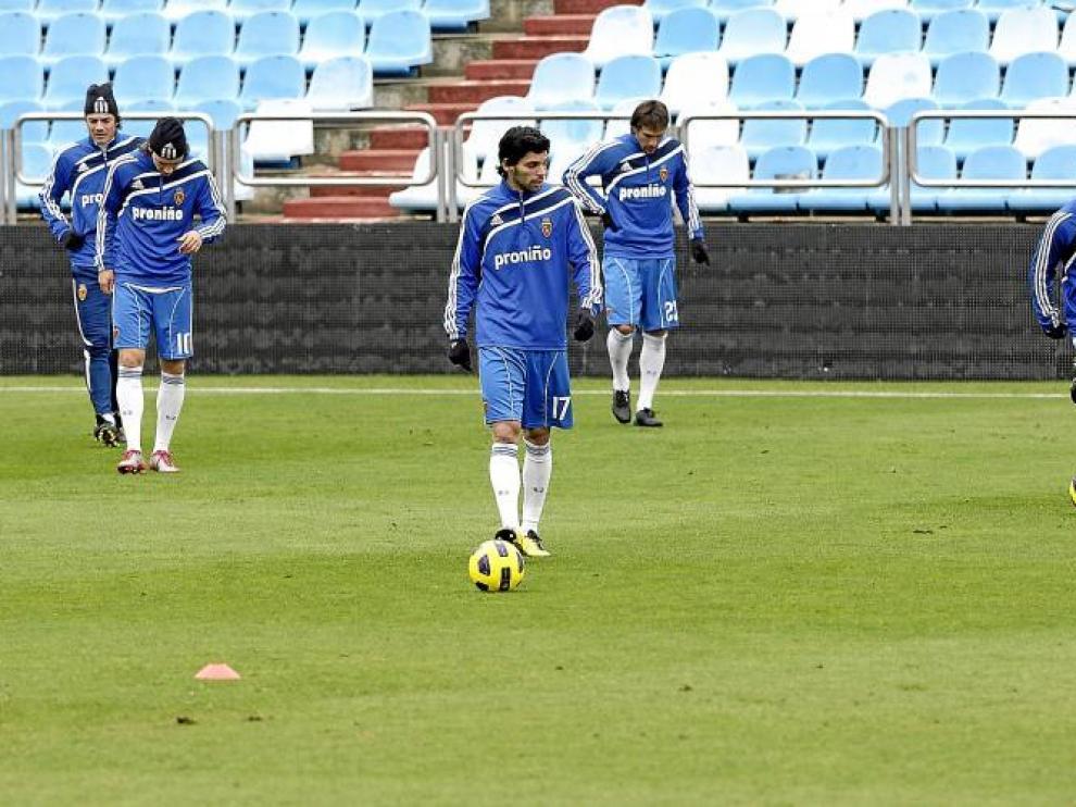 Contini, Bertolo, Lafita, Ponzio y Gabi durante el último entrenamiento llevado a cabo en La Romareda.