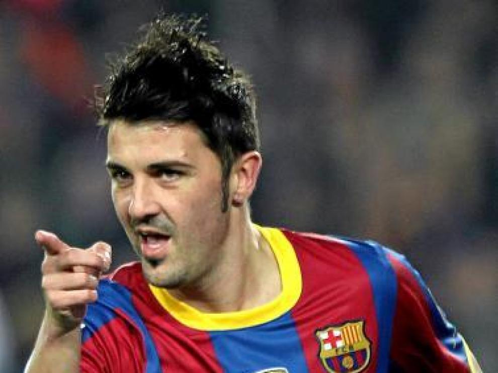 David Villa, tras anotar un gol, ayer.